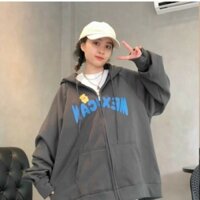 Áo khoác nỉ thêu chữ - Xám - L