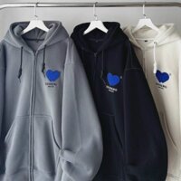 Áo khoác nỉ thêu trái tim DERRERO  chất nỉ dày dặn, form rộng mặc thoải mái - Trắng - M