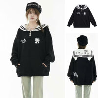 Áo khoác nỉ thủy thủ cổ viền bèo Hello Kitty, áo sweater có khóa kéo chất liệu nỉ mềm mịn phong cách bánh bèo dễ thương