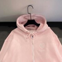 Áo khoác nỉ trái tim thêu oversize, kèm hình thật - Hồng