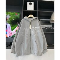 Áo khoác nỉ xám form rộng mũ 2 lớp in chữ JUMP