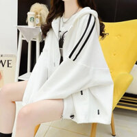 Áo Khoác Nữ 4 Mùa Form Rộng Khóa Kéo và Phối Sọc Tay Tạo Điểm Nhấn