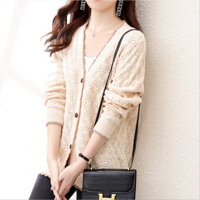 Áo khoác nữ, áo cardigan len phối ren xinh xắn K02 - Trắng kem
