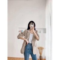 Áo khoác nữ áo vest blazer màu be 2 lớp phong cách hàn quốc, dài tay from rộng ulzzang, đi chơi dự tiệc, SEE2T STORE