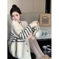 Áo khoác nữ cardigan , áo khoác len nữ phối sọc phom rộng hàng QCCC chất len dầy dặn phong cách HQ không xù không ngứa