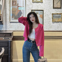 Áo khoác nữ cardigan nút cài màu hồng HADAJA mặc thường ngày form basic mã AK03