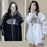 Áo khoác nữ chất dù 2 lớp in chữ phối sọc tay - Đen - L