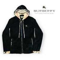 •Áo khoác nữ chính hãng hiệu Burberry nữ màu đen nhung phối kẻ•