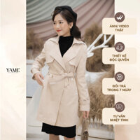 Áo khoác nữ cổ vest kèm đai túi hai bên màu nâu be, trắng xám, đen Kaki Achi Yame