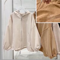 Áo khoác nữ da lộn cánh dơi form rộng cực xinh, áo khoác trơn tay bồng có nón, dây kéo khóa tròn tiện lợi, áo khoác hàng