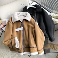 Áo khoác nữ da lộn lót lông cừu siêu dày siêu ấm hàng xuất dư SP000355