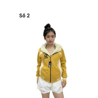 áo khoác nữ da lộn lót lông mềm mại có mủ in hoa tiêt trươc sau