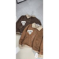 Áo Khoác Nữ Da Lộn Lót Lông Màu Nâu Dáng Rộng - Áo Khoác Da Lộn Nữ Cổ Bẻ Có Túi Hàn Quốc