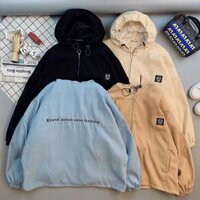 Áo Khoác Nữ da lộn vải 2 lớp dày mịn form Rộng Tay Phồng Basic Có Dây Kéo Mũ thich hơp đi hoc đi chơi NHIỀU MÀU  - Xanh - freesize dưới 65kg