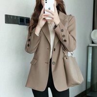 Áo Khoác Nữ Dáng Rộng Cài Nút Màu Trơn Phong Cách Thời Trang Hàn Quốc Mới