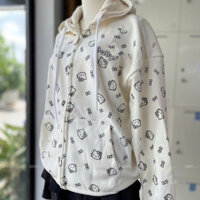 Áo khoác nữ dây kéo có nón họa tiết Hello Kitty dễ thương_12M fashion