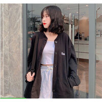 ÁO KHOÁC NỮ DỄ THƯƠNG CÓ CÚC GÀI KIỂU DÁNG HOODIE THÊU HÌNH CHÓ CON - Đen - M