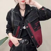 Áo khoác nữ denim áo jacket cổ đứng giản dị rộng rãi thời trang