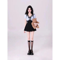 Áo khoác nữ Golden JOY KIKI phong cách Thượng Hải, phong cách học đường, ngọt ngào, cổ áo xanh navy, phối màu, Joy FJP9 P4G7