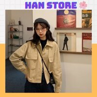 Áo khoác nữ HANSTORE áo khoác nữ kaki dài tay dáng rộng phong cách retro Hàn Quốc AKK01