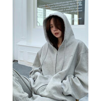Áo khoác nữ hoodie kéo khóa mùa đông màu be xám đen, áo hoodie nữ ZIP khoác ngoài nỉ bông có mũ rộng Hàn Quốc
