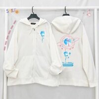 Áo khoác nữ hoodie nỉ Lyn House in hình Blue Moon form rộng unisex có 2 màu đen trắng - Trắng,XL
