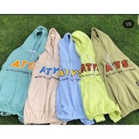 Áo khoác nữ in chữ ATYS chất nỉ bông trần 2 lớp form hoodie unisex nam nữ phong cách ulzzang Hàn Quốc - Kem - L