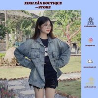 Áo Khoác Nữ Jeans Dài Tay Form Rộng Essentials Cá Tính, Thời Trang Street Style Hot Trend