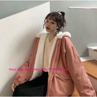 Áo Khoác nữ kaki lót lông 3 túi lệch áo khoác kaki lót lông dày dặn unisex form cánh rơi chuẩn ảnh kèm ảnh thật ˇ   .
