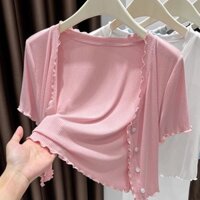 Áo khoác nữ màu hồng Áo khoác ngoài dệt kim mùa hè Áo Cardigan tay ngắn mùa hè mỏng nhỏ Áo thun ngắn dệt kim Áo khoác Cardigan cho váy trượt