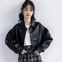 Áo khoác nữ mùa hè croptop chất da màu đen, áo khoác da nữ hottrend 2023 sang chảnh ulzzang đi chơi cá tính, SUBA STORE