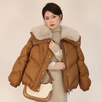 Áo Khoác Nữ Ngắn Có Lông Cổ Thời Trang Hàn Quốc 2024 - Áo Phao Đệm Cotton Mùa Đông Dày Dặn hàng quảng châu chuẩn