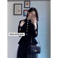 Áo khoác nữ nhung pepum cổ tàu cúc đồng tiểu thư