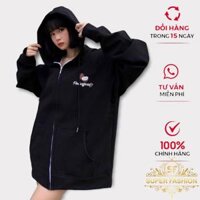 Áo Khoác Nữ Super Fashion Có Nón 2 Lớp Có Dây Kéo Fom Rộng Hot Trend - đen - XL