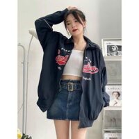 Áo Khoác Nữ SYMBALYON Vải Dù 2 Lớp Mềm Mát Hình iN Sắc Nét Kiểu Dáng Ulzzang street wear Cá Tính Hot Trend Mới - Đen - S