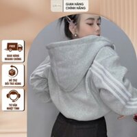 Áo Khoác Nữ ToBi Jean - Áo Khoác 3 Sọc Nỉ Thể Thao Tay Dài Có Nón 2 Lớp Siêu Ấm Thời Trang Cá Tính