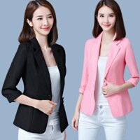 Áo khoác nữ vải lanh Cotton mùa xuân hè Hàn Quốc tay ngắn ba phần tư cỡ lớn Bộ đồ vải lanh mỏng nữ