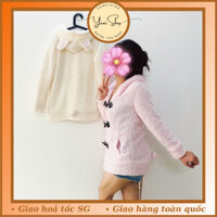 Áo Khoác Nữ Vải Lông Cừu Có Nón Tai Thỏ Dễ Thương Áo Khoác Bông Tay Dài Dạng Cài Nút