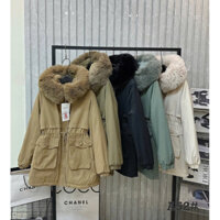 Áo khoác Parka Kaki cho nữ lót lông có dáng dài, dây rút eo điểm nhấn khoá kéo, túi vuông A52