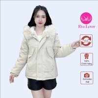 Áo khoác parka kaki nữ lót lông mũ lông rút dây chỉnh eo túi hộp chéo EvaLover