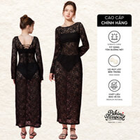 Áo khoác PASSPORT dạng đầm ren thân dài, áo tay dài - Đen - BC008_BL