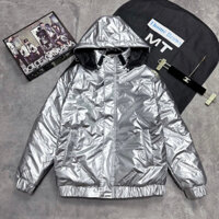 Áo khoác phao bạc nam nữ Dolce poly bóng dập vân chữ Wecome trần bông lót gió 3 lớp mũ zip boy phố