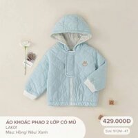 Áo khoác phao Bamboo by LIL 2 lớp có mũ xanh