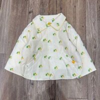Áo khoác phao chần bông MM màu kem hoạ tiết xanh bé gái size 100-120