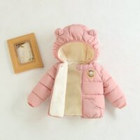 áo khoác phao cho bé lót long siêu ấm mùa đông có mũ hình tai gấu, áo phao siêu nhẹ 3 lớp mùa đông cho bé