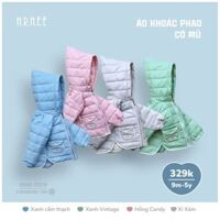 Áo khoác phao có mũ Hrnee Xám Size 9-12M