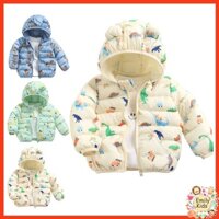 Áo Khoác Phao Có Nón Khóa Kéo In Họa Tiết Khủng Long Hoạt Hình Cho Bé Trai / Gái 1-6 Tuổi