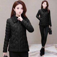 Áo khoác phao dáng ngắn, cổ sơ mi lông thời trang, phong cách Hàn Quốc phù hợp đi chơi đi làm NOT038 (Đen)                          - 37684513                                                       Yêu thích