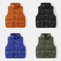 Áo khoác phao gile hàng Quảng Châu cho bé, áo khoác phao cúc bấm có túi cho bé từ 10- 33kg