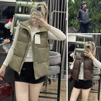 Áo khoác phao gile nữ cổ cao có túi, áo khoác phao nữ dáng ngắn chất liệu dày dặn hai lớp cao cấp